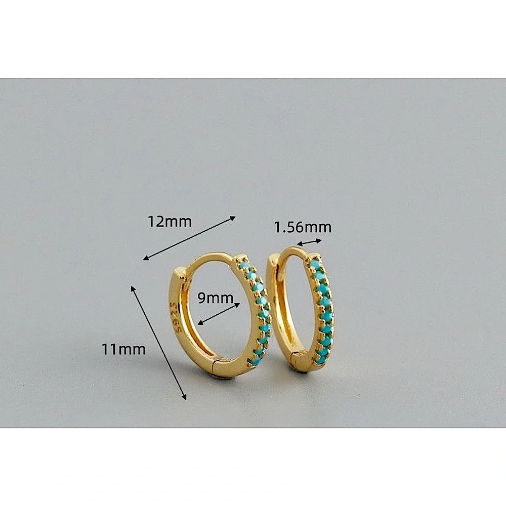 NEW Mens‎ Unisex Turquoise 925 Sterling Silver Hoop Earrings, 9mm